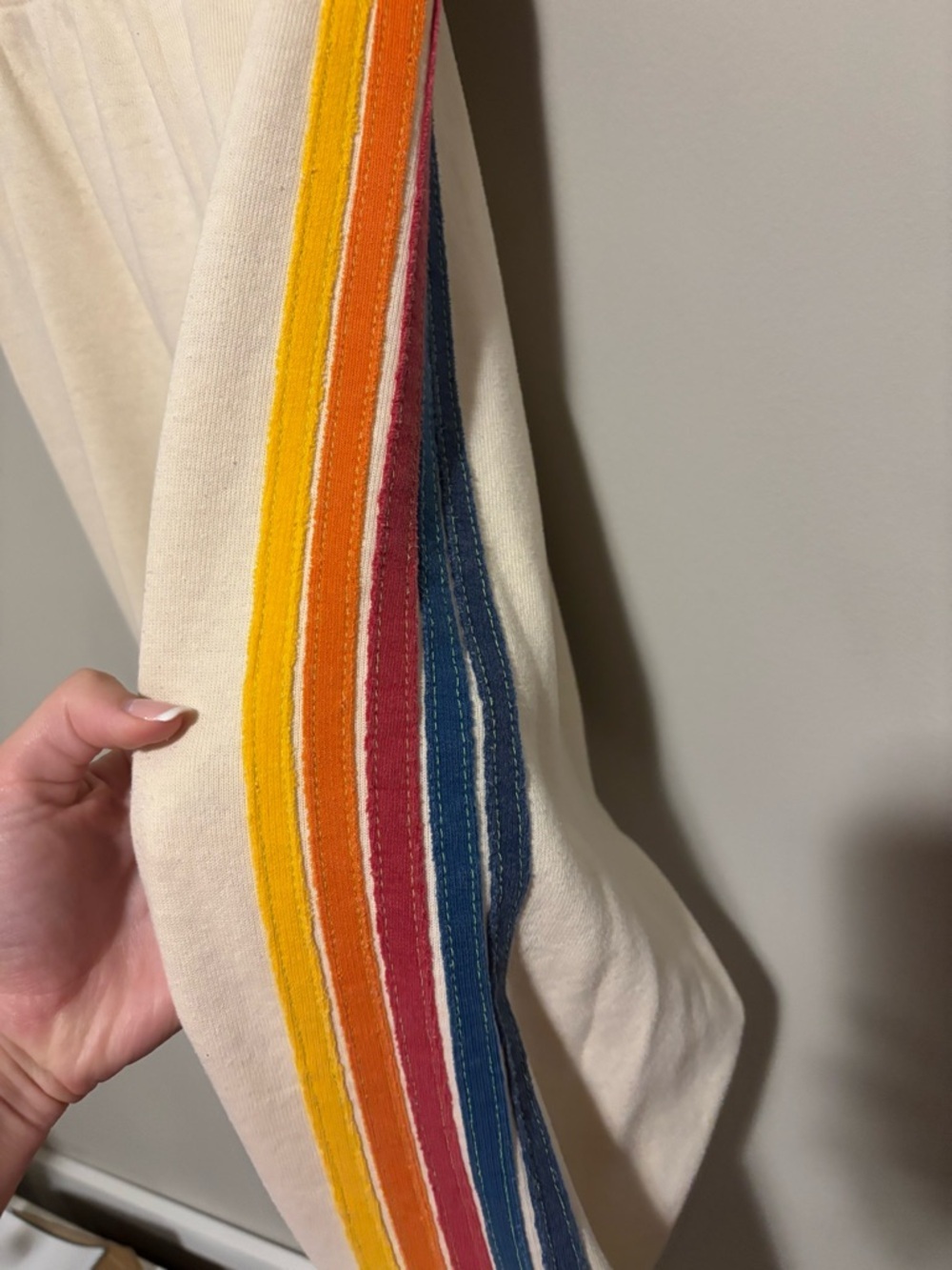 Aviator Nation 5 Stripe Sweatpants Vintage White Rainbow Stripe Size S - Picture 6 of 9